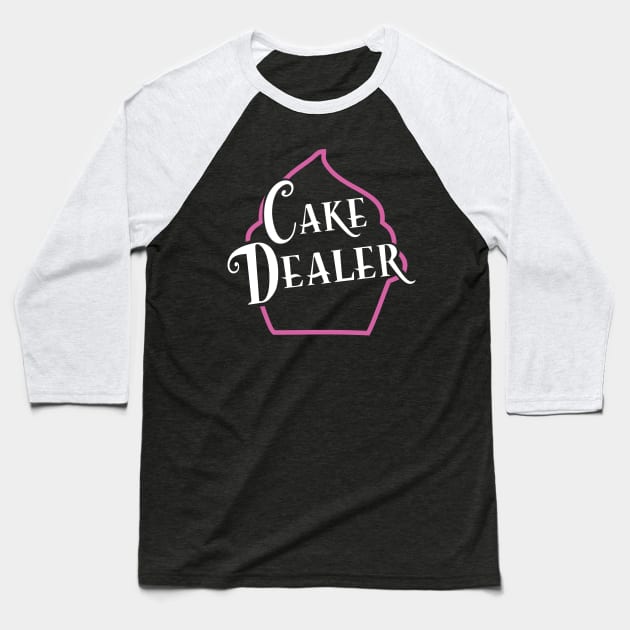 Pink cupcake design with cake dealer text inside Baseball T-Shirt by colouredwolfe11